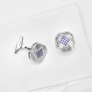 Vintage Sterling Silver Initial Cufflinks - Blue Pattern Formal Wear