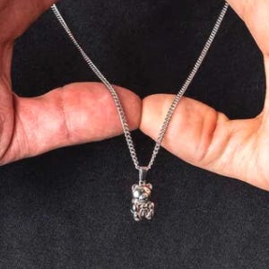 Dainty Silver Teddy Bear Necklace: Minimalist Charm Jewelry