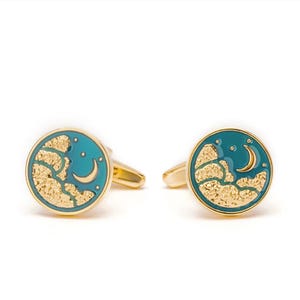Creative Minimalist Art Night Starry Sky Cufflinks| Sun Moon Gold Cuff Links| Sterling Silver Initial Cufflinks for Groom Luxury Accessories
