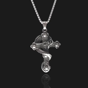 Dragon Skull Cross Necklace: Gothic Biker Jewelry, Sterling Silver