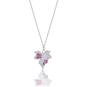 Mini Blatt Halskette Silber, minimalist winziges Ahornblatt Anhänger, Kristall Blatt Design Schmetterling mit Marienkäfer, zierliche Pflanze Schmuck