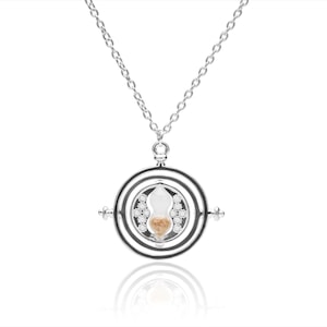 Collar de reloj de arena giratorio: colgante de giratiempo de plata, reloj de arena para cosplay