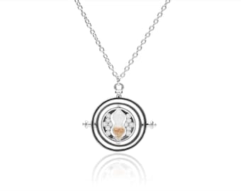 Swiveling Hourglass Necklace: Silver Time Turner Pendant, Cosplay Sand Timer