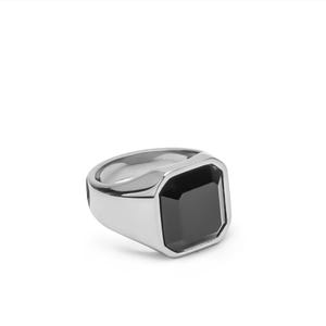 Black Onyx Signet Ring for Men: Sterling Silver Square Gemstone