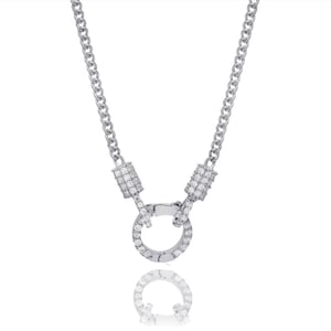 Elegant silver handcuff circle necklace, hand cuff circle round ring gemstone chain charm pendant, round shape geometric jewelry for her him