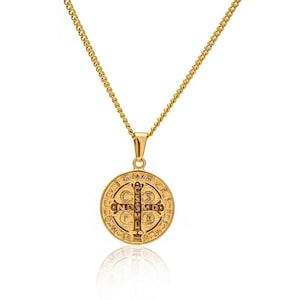 Gold Saint Benedict Medal Necklace: Catholic Protection Charm
