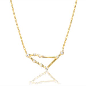Gold Capricorn Constellation Necklace: Crystal Zodiac Astrology Charm