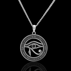 Sterling Silver Eye of Horus Necklace: Egyptian Pyramid Pendant