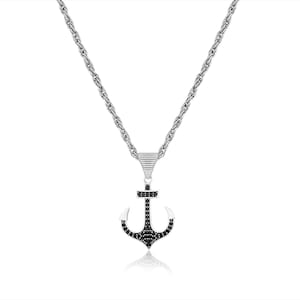 Tiny Anchor Necklace: Black Stone Stainless Steel Nautical Pendant