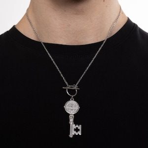 St Benedict Key Necklace: Stainless Steel Catholic Medal Cross Pendant