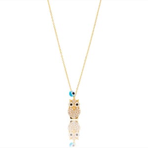 Mini owl necklace, gold owl bird geometric pendant, tiny owl necklace for women everyday jewelry, dainty animal lover jewelry