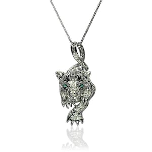Cute silver panther necklace • leopard tiger jaguar cheetah big cat spirit animal charm pendant • panther cat lover wild jewelry