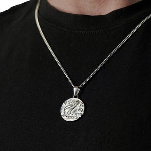 Silver Athena Owl Coin Necklace: Greek Mythology Medallion