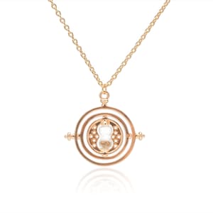 Collar de reloj de arena dorado: colgante giratorio con giratiempos