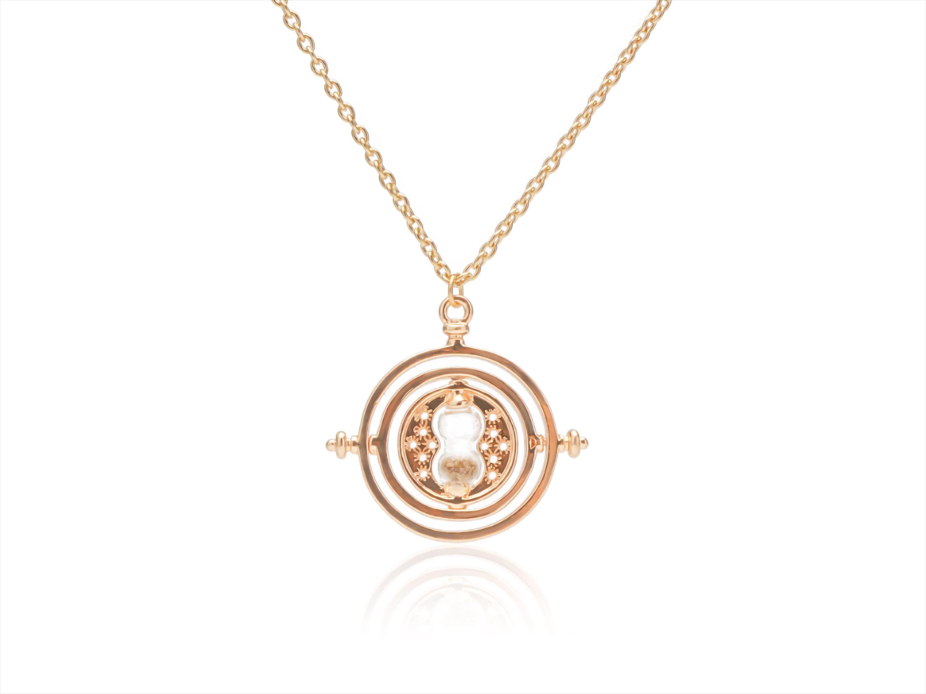 Gold Hourglass Necklace: Swiveling Time Turner Pendant