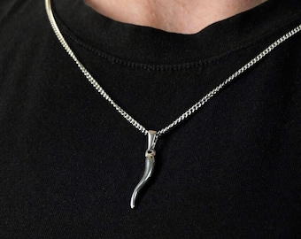 Sterling Silver Italian Horn Necklace: Good Luck Amulet Pendant