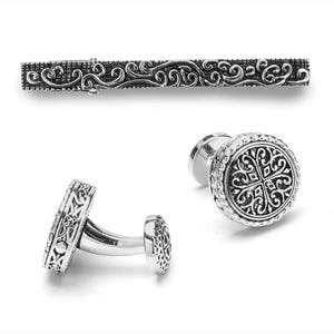 Vintage Sterling Silver Cufflinks & Tie Clip Set: Groomsmen Gift