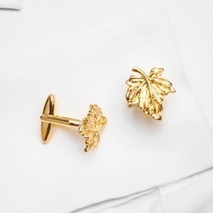 Ahornblatt Manschettenknöpfe Herren Geschenk | Gold Metall Manschettenknöpfe | Messing Vergoldet Ahorn Manschettenknöpfe | Luxus Blatt Manschettenknöpfe | Manschettenknöpfe für Ihn