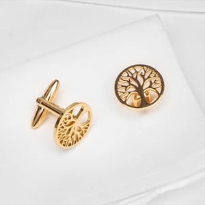 Gold Tree Groomsmen Cufflinks - Tree of Life Cuff links - Gold Round Tree Vintage Cufflinks - Life Tree Cuff Links - Men&#39;s Groomsmen Gifts.