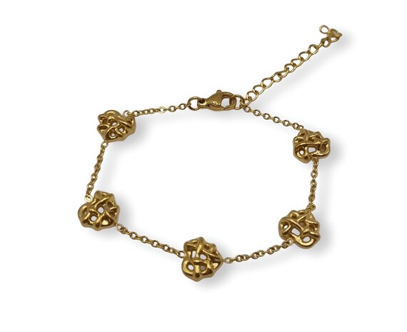Gold Charm Bracelet, Peach Heart Knot Hollow Design, Women’s Jewelry, Accessory for Her