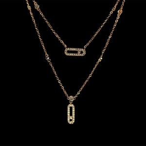 Gold Lariat Necklace: Stainless Steel Paperclip Chain with Crystal Pavé