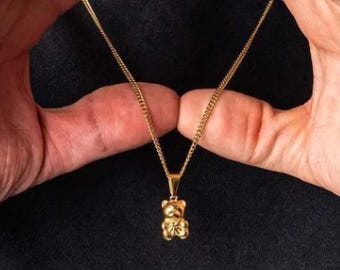 Gold Teddy Bear Pendant Necklace: Dainty Charm Jewelry