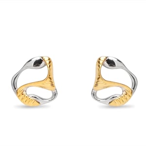 Two tone dangle drop stud huggies for women, mixed metal chunky hoops earrings, gold and silver mix hoop dangle modern earrings for wife