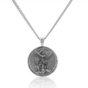 Saint michael archangel necklace for men, 925 Sterling silver catholic st michael greek guardian wing religious protector medal pendant