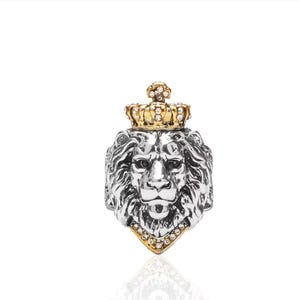 ライオンキングのメンズシグネットリング、王冠をつけたライオンキングのシグネットリング、ヴィンテージのライオンヘッドの王室のシルバーリング、野生動物の王ライオンリングの彼への贈り物