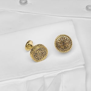 Boutons de manchette Mandela dorés : accessoires de mariage vintage pour garçons d&#39;honneur