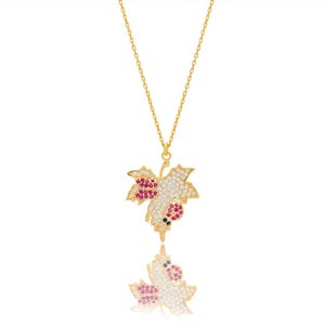 Mini Blatt Halskette Gold, minimalist winziges Ahornblatt Anhänger, Kristall Blatt Design Schmetterling mit Marienkäfer, zierliche Pflanze Schmuck
