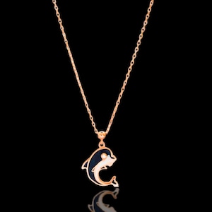 Tiny dolphin fish necklace, gold enamel beautiful dolphin pendant, ocean underwater beach animal jewelry, dolphin lovers gift for birthday