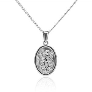 Religious st michael medal necklace silver, catholic angel medallion pendant, saint michael archangel greek warrior guardian wing protector