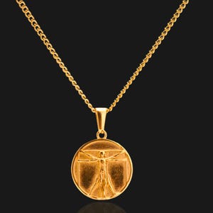 Da vinci vitruvian man necklace, gold leonardo da vinci symbol gold the vitruvian man charm pendant, renaissance art vitruvius men&#39;s gift