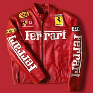 Vintage rare Ferrari rouge veste de course en cuir hommes en vrai cuir de vachette aviateur motard veste de moto F1 sport automobile survêtement formule cadeau pour lui
