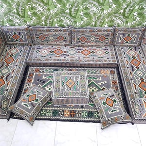 Gray Floor Sofa , U shape Arabic Majlis Sofa, Floor Couch 4&quot; Inch Thick Floor Cushion  Traditional Floor Couch , Majlis Sectional Sofa