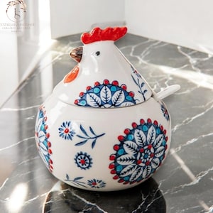 Rooster Ceramic Spice Jar with Lid  | Nordic Style Seasoning Container for Kitchen Salt, Sugar, Pepper Storage  | Household Seasoning Tool