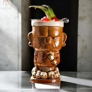 Maori Häuptling Tiki Becher | Keramik Cocktail-Becher | Kreativer Porzellan Bier & Weinbecher | Tropisches Tiki-Bar-Werkzeug | Exotisches Trinkgefäß