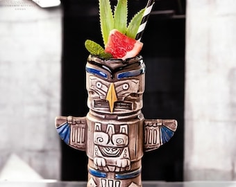 Hawaiian Tiki Mug | Frosted Ceramic Parrot Cocktail Cup | Creative Tiki Bar Glass | Exotic Bar Tool | Unique Polynesian Cocktail Mug