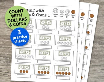 1st Grade Math Worksheets | 2nd Grade Math Worksheets | Money Worksheets | Counting Money | Counting Coins | Homeschool Learning Worksheets