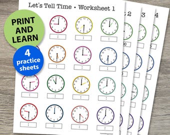 Telling Time Printable | Telling Time Clock Worksheets | Printable Learning Pages | Learning Activities for Kids First Grade | 1st Grade