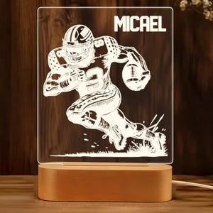 Custom American Football Night Light, Personalized Sports LED Lamp, Engraved Acrylic with Wooden Base, Unique Gift for Sports Fans