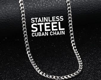 Mens Chain, 5mm Cuban Link Chain, Silver Chain Necklace For Men - Mens Jewelry, Stainless Steel Chain, Cuban Link Necklace, Thick Chain