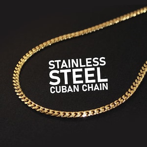 18K Gold Cuban Link Chain, Waterproof Necklace, Mens Gold Cuban Curb Chain Stainless Steel Chain Mens Jewelry, Cuban Chain for Men Gift