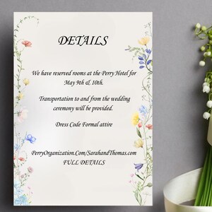 Boho Wildflower Wedding Details card | Editable Information Card Template |Watercolor florals | Printable Details Card | Enclosure Card|#ROZ