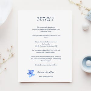 Flower Wedding Details card | Editable Information Card Template | Watercolor Florals | Printable Details Card | Enclosure Card | JAMES