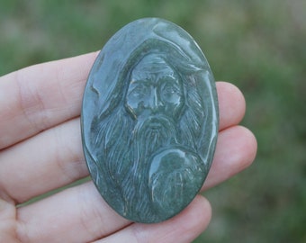 Natural Green Aventurine Fortune Teller Wizard Crystal Ball Hand Carved Large Oval Cameo Mystic Cabochon