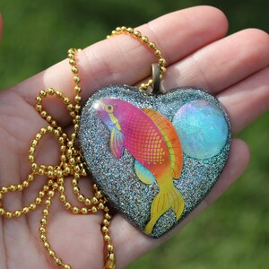 Resin Heart Glitter Necklace Fish Necklace Heart Necklace Tropical Necklace Kawaii Necklace