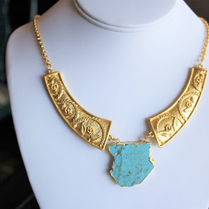 Genuine Turquoise Necklace Turquoise Jewelry Gold Turquoise Necklace Natural Turquoise Necklace Raw Turquoise Necklace Boho Necklace Ancient