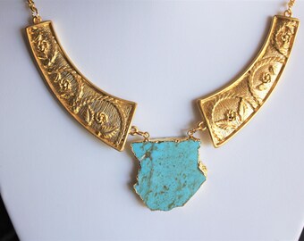 Genuine Turquoise Necklace Turquoise Jewelry Gold Turquoise Necklace Natural Turquoise Necklace Raw Turquoise Necklace Boho Necklace Ancient
